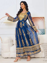 Blue Fashion Sequins Embroidery Muslim Woman Oriental Dress With Sashes Moroccan Turkish Women Elegant Party Gown Blue Dress